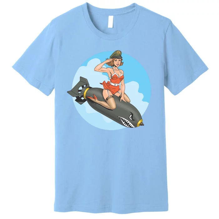 Vintage Retro Comic Style Sexy Woman Riding A Bomb Premium T-Shirt