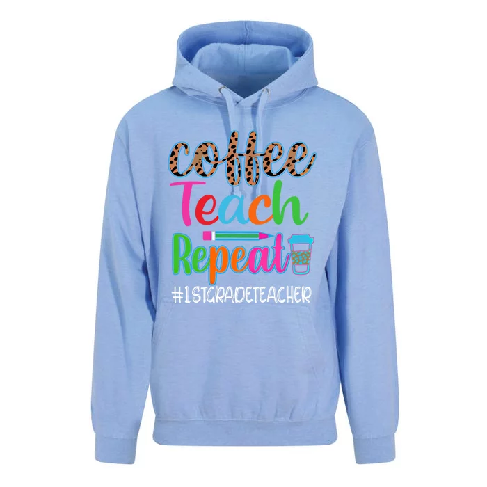 Vintage Retro Coffee Teach Repeat 1st Grade Teacher Cute Gift Unisex Surf Hoodie