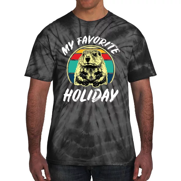 Vintage Retro Cute Groundhog Holiday Tie-Dye T-Shirt