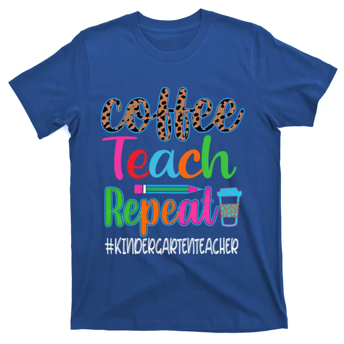 Vintage Retro Coffee Teach Repeat Kindergarten Teacher Gift T-Shirt