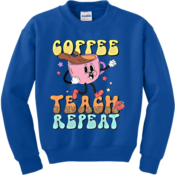 Vintage Retro Coffee Teach Repeat Leopard Gift Kids Sweatshirt