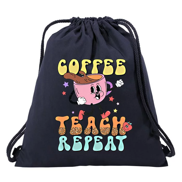 Vintage Retro Coffee Teach Repeat Leopard Gift Drawstring Bag