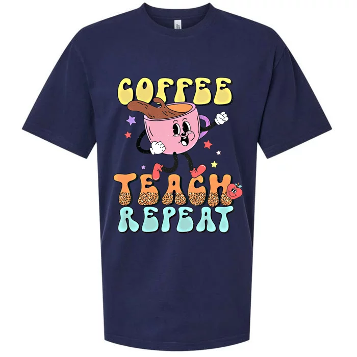 Vintage Retro Coffee Teach Repeat Leopard Gift Sueded Cloud Jersey T-Shirt