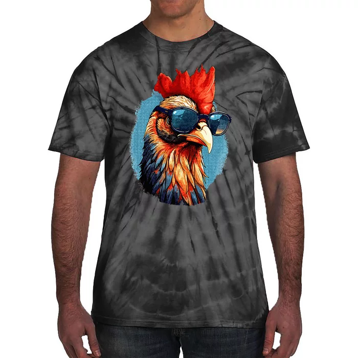 Vintage Rooster Chicken Sunglasses Tie-Dye T-Shirt