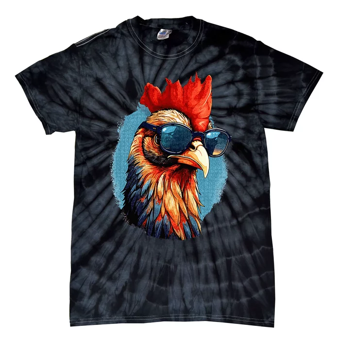 Vintage Rooster Chicken Sunglasses Tie-Dye T-Shirt