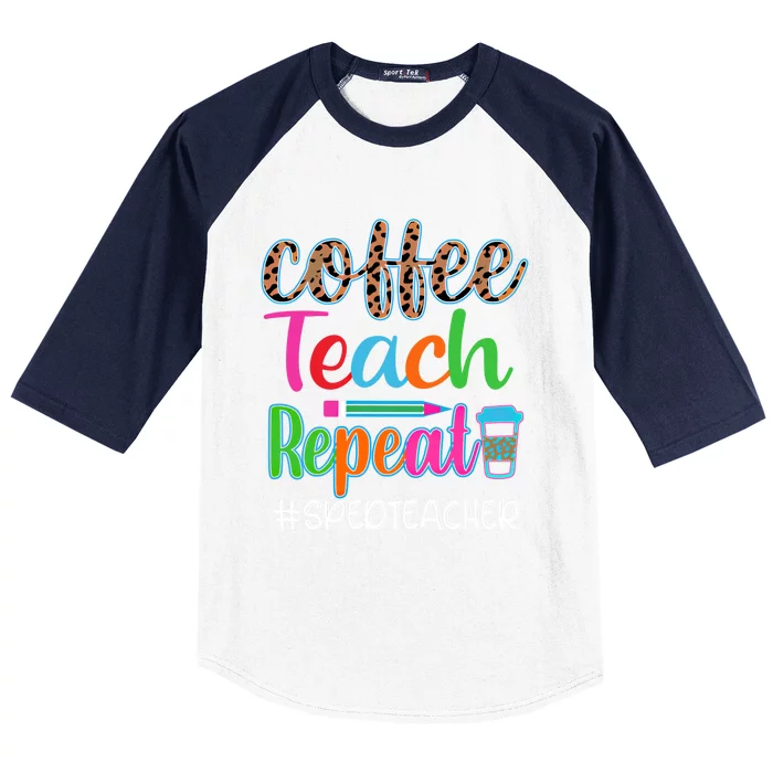 Vintage Retro Coffee Teach Repeat Sped Teacher Cute Gift Baseball Sleeve Shirt