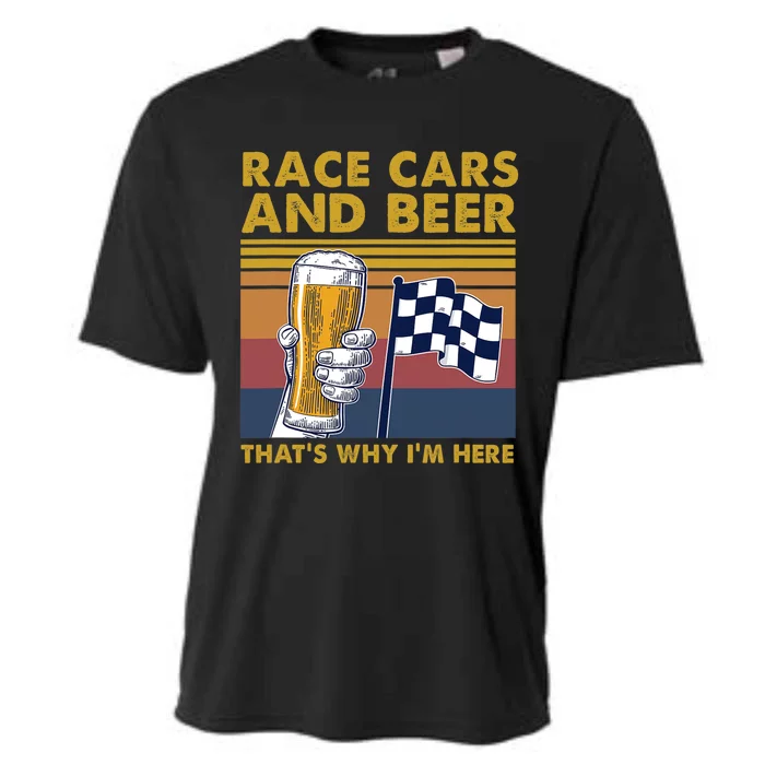 Vintage Race Cars Checkered Flag Beer Thats Why Im Here Cooling Performance Crew T-Shirt