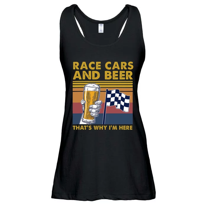 Vintage Race Cars Checkered Flag Beer Thats Why Im Here Ladies Essential Flowy Tank