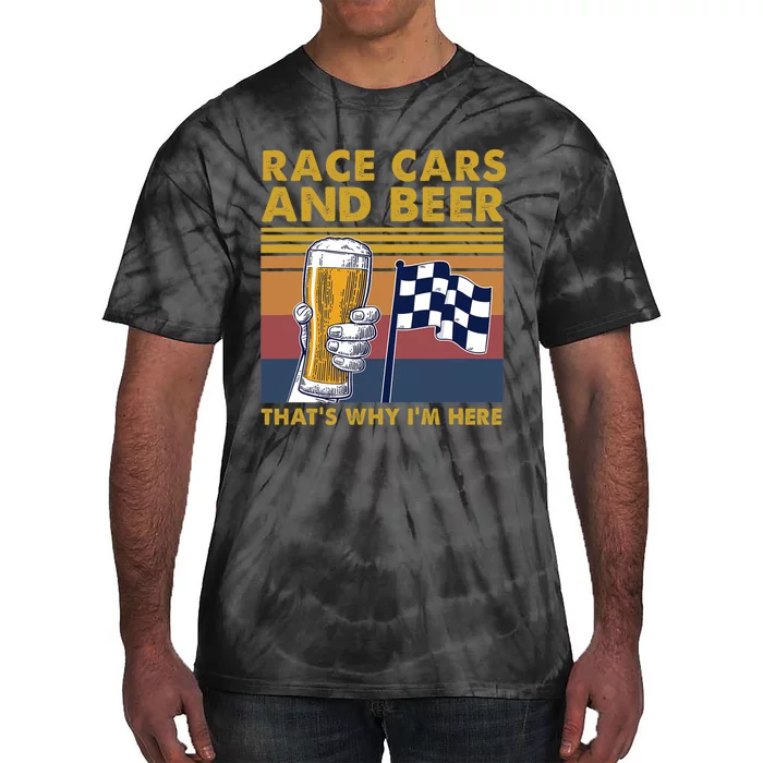 Vintage Race Cars Checkered Flag Beer Thats Why Im Here Tie-Dye T-Shirt