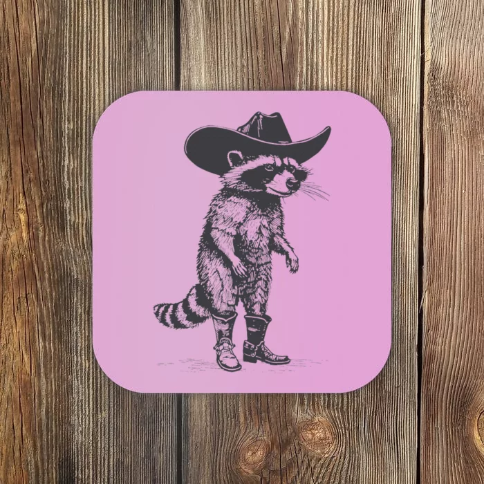 Vintage Raccoon Cowboy Cowgirl Trash Panda Western Country Coaster