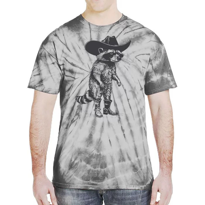 Vintage Raccoon Cowboy Cowgirl Trash Panda Western Country Tie-Dye T-Shirt