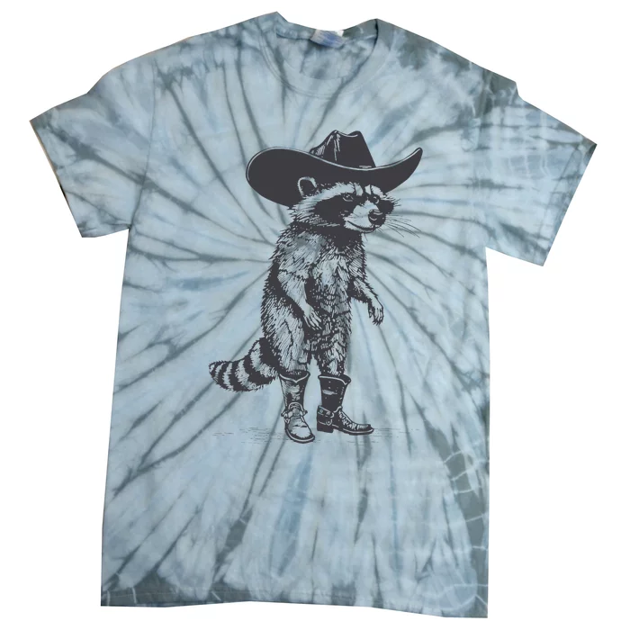 Vintage Raccoon Cowboy Cowgirl Trash Panda Western Country Tie-Dye T-Shirt