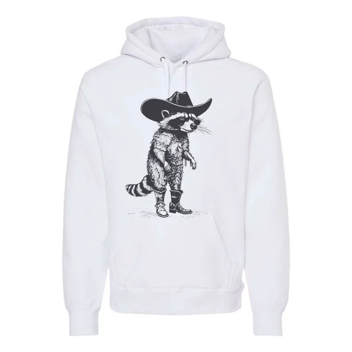 Vintage Raccoon Cowboy Cowgirl Trash Panda Western Country Premium Hoodie