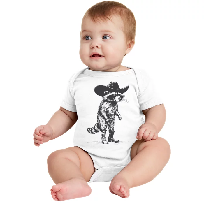 Vintage Raccoon Cowboy Cowgirl Trash Panda Western Country Baby Bodysuit