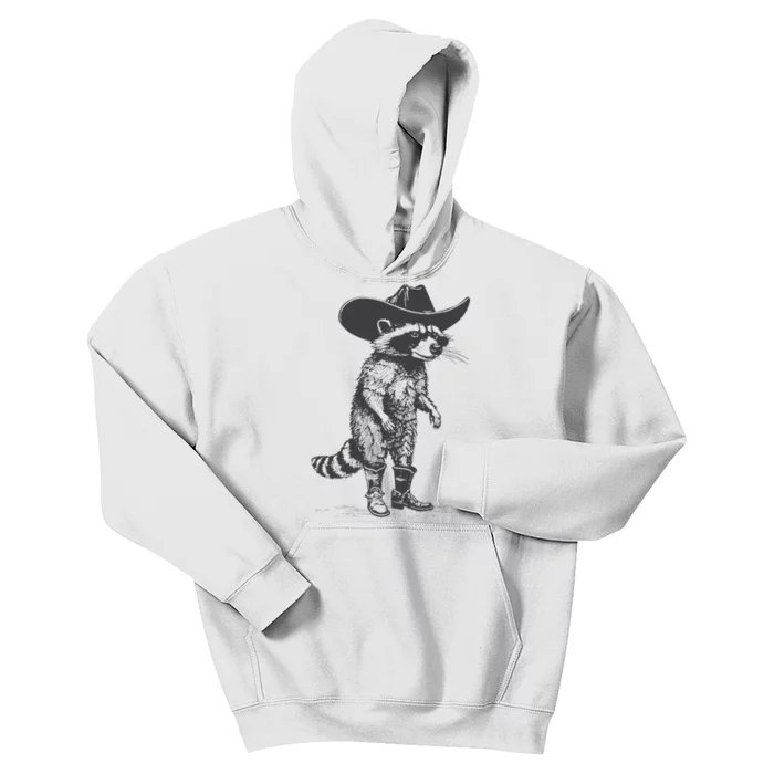 Vintage Raccoon Cowboy Cowgirl Trash Panda Western Country Kids Hoodie