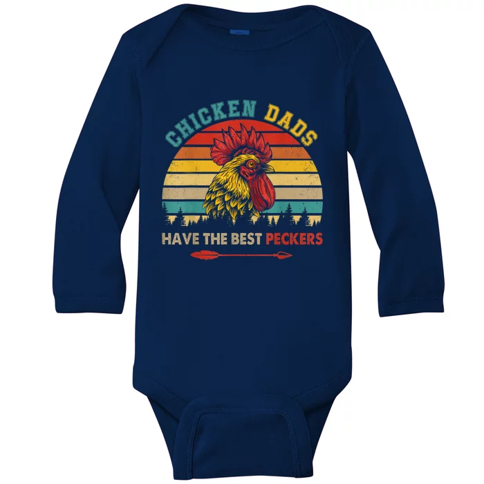 Vintage Retro Chicken Dads Have The Best Peckers Farmer Baby Long Sleeve Bodysuit