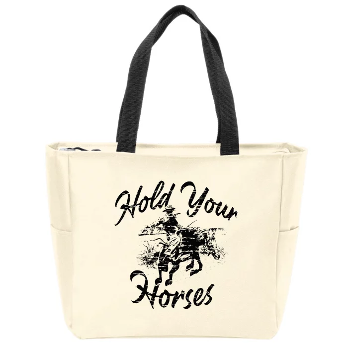 Vintage Rodeo Cow Hold Your Horses Retro Western Gift Zip Tote Bag