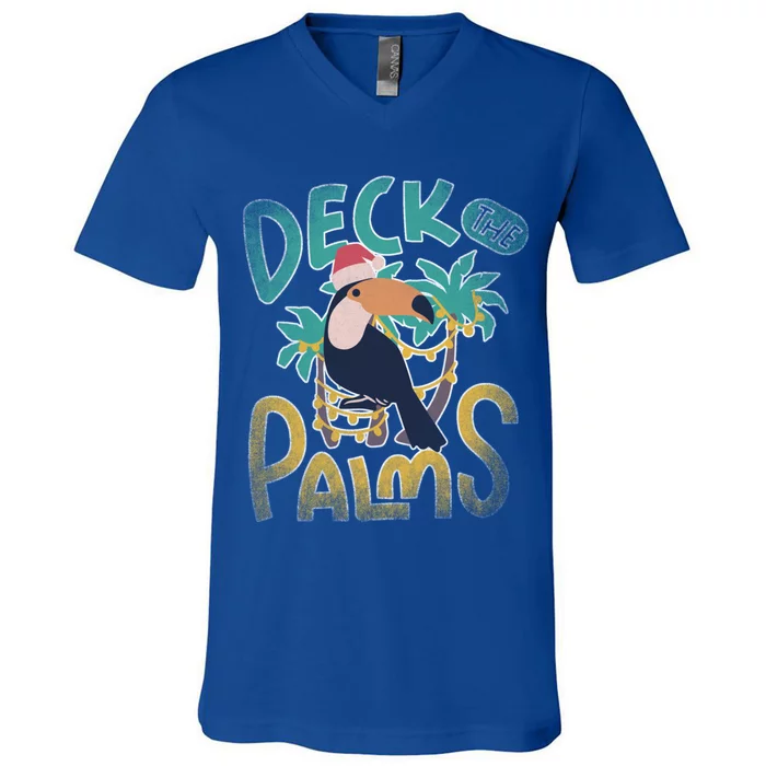 Vintage Retro Deck The Palms Toucan Christmas Gift V-Neck T-Shirt