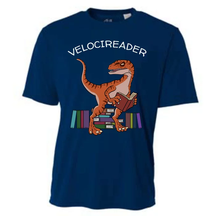 Velocireader Raptor Dinosaur Trex Bookworm Read Booklover Cooling Performance Crew T-Shirt