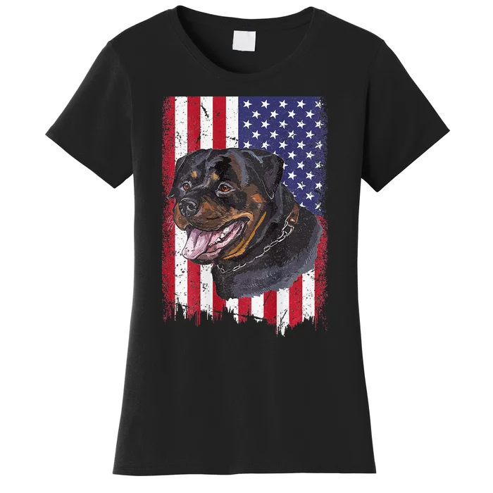 Vintage Rottweiler Dag Lover Father's Day USA American Flag Women's T-Shirt