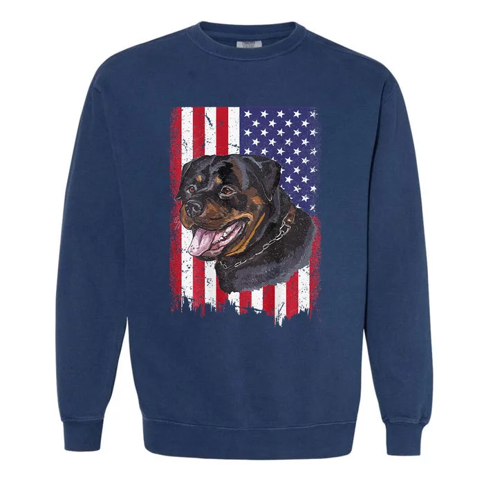 Vintage Rottweiler Dag Lover Father's Day USA American Flag Garment-Dyed Sweatshirt