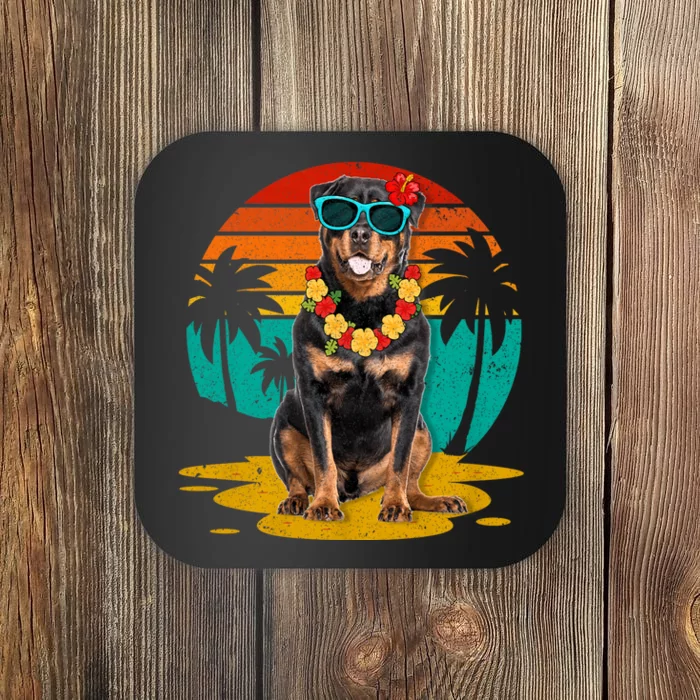 Vintage Rottweiler Dog Wearing Sunglasses Hawaii Summer Christmas In July Coaster