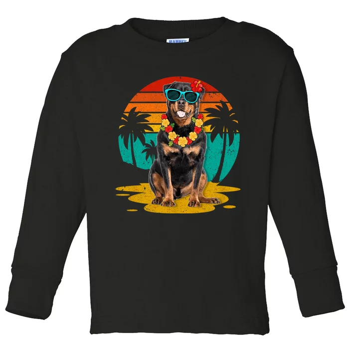 Vintage Rottweiler Dog Wearing Sunglasses Hawaii Summer Christmas In July Toddler Long Sleeve Shirt