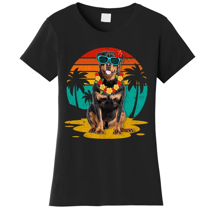 Vintage Rottweiler Dog Wearing Sunglasses Hawaii Summer Christmas In July Women's T-Shirt