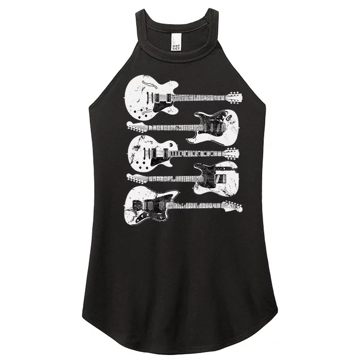 Vintage Retro Distressed Guitar Rock Music Fan Women’s Perfect Tri Rocker Tank