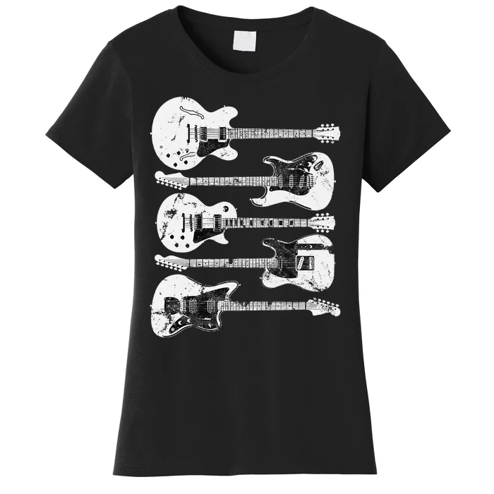 Vintage Retro Distressed Guitar Rock Music Fan Women's T-Shirt