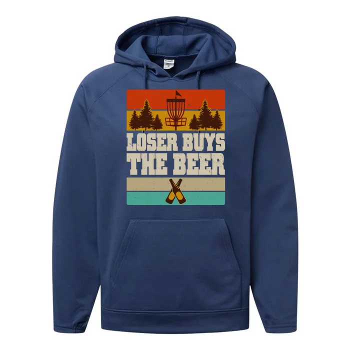 Vintage Retro Disc Golf Loser Buys The Beer Performance Fleece Hoodie