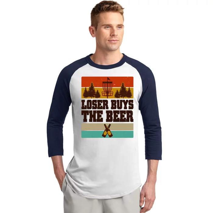 Vintage Retro Disc Golf Loser Buys The Beer Baseball Sleeve Shirt