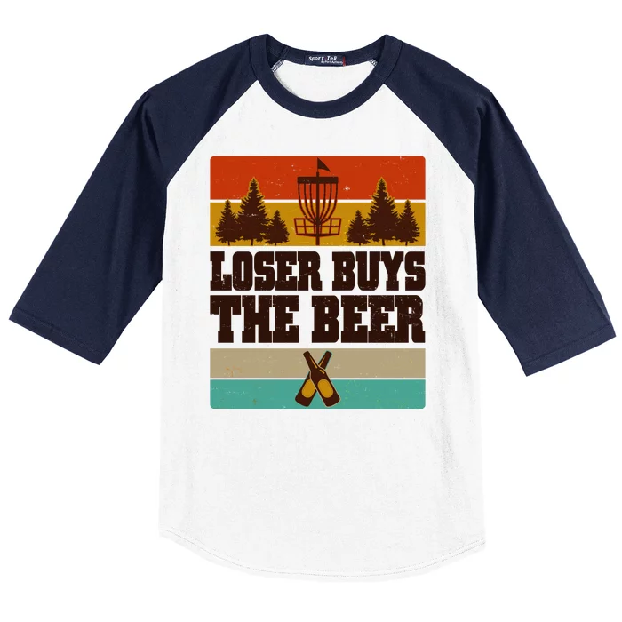 Vintage Retro Disc Golf Loser Buys The Beer Baseball Sleeve Shirt