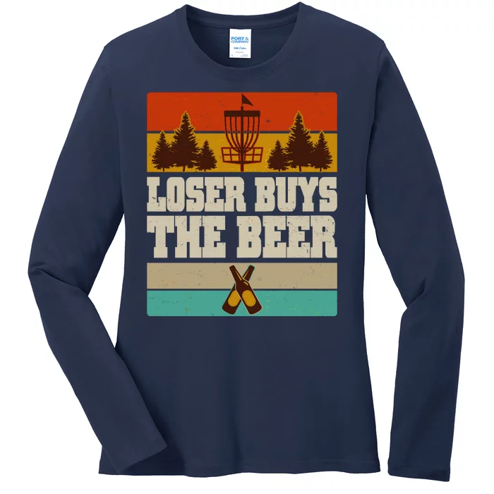 Vintage Retro Disc Golf Loser Buys The Beer Ladies Long Sleeve Shirt