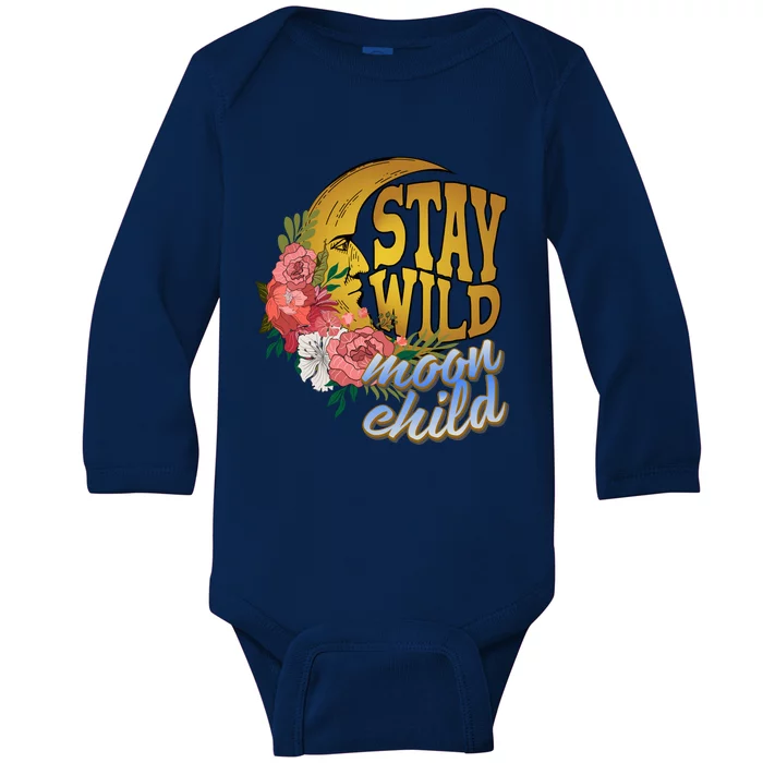 Vintage Retro Distressed Stay Wild Moon Child Gift Baby Long Sleeve Bodysuit