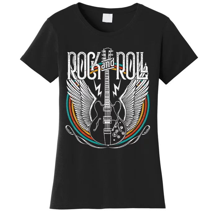 Vintage Retro Distressed 80s Rock & Roll Music Guitar Women's T-Shirt