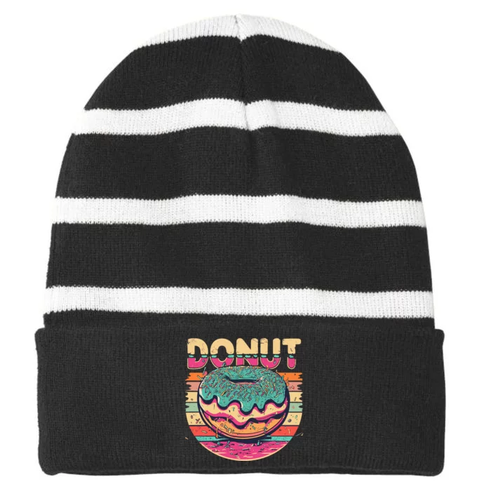 Vintage Retro DONUT Striped Beanie with Solid Band