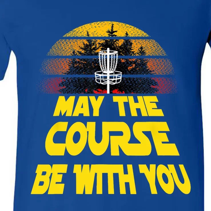 Vintage Retro Disc Golf May The Course Be With You Women V-Neck T-Shirt