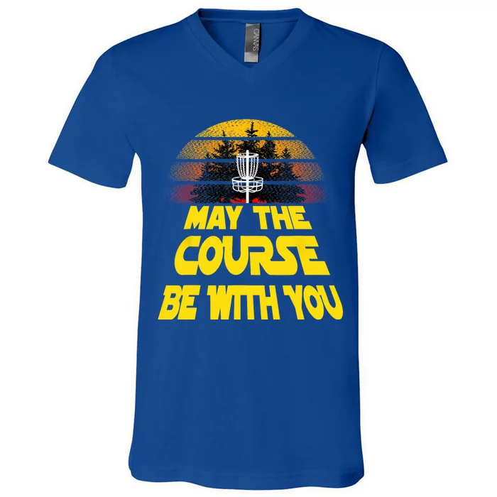 Vintage Retro Disc Golf May The Course Be With You Women V-Neck T-Shirt