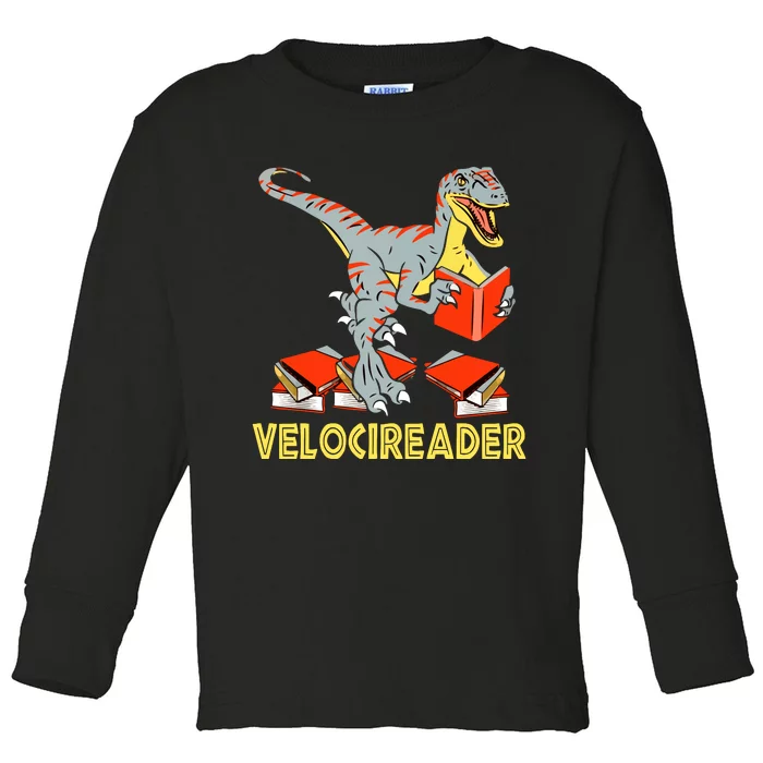 Velocireader Raptor Dinosaur T Rex Bookworm Read Booklover Toddler Long Sleeve Shirt