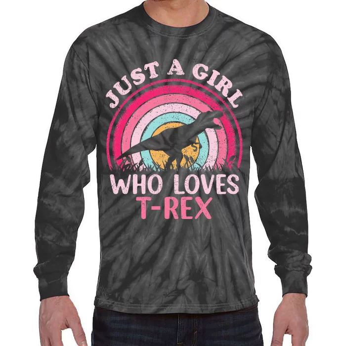 Vintage Retro Dinosaur Just A Girl Who Loves Trex Tie-Dye Long Sleeve Shirt