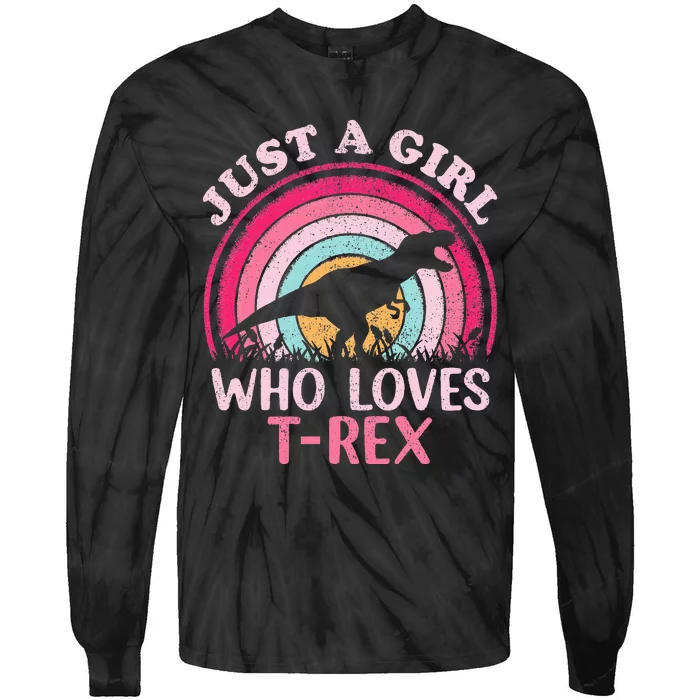 Vintage Retro Dinosaur Just A Girl Who Loves Trex Tie-Dye Long Sleeve Shirt