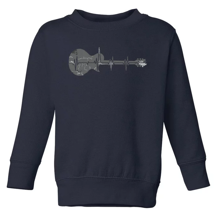 Vintage Retro Distressed Heartbeat Guitar Music Lover Gift Toddler Sweatshirt