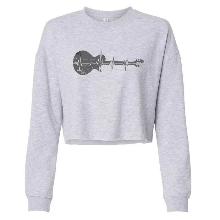 Vintage Retro Distressed Heartbeat Guitar Music Lover Gift Cropped Pullover Crew