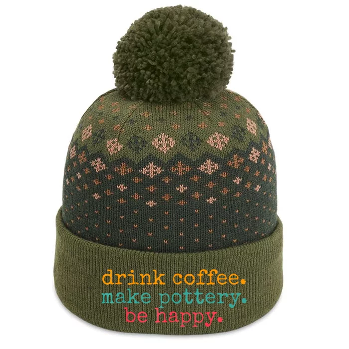 Vintage Retro Drink Coffee Make Pottery Be Happy Funny The Baniff Cuffed Pom Beanie