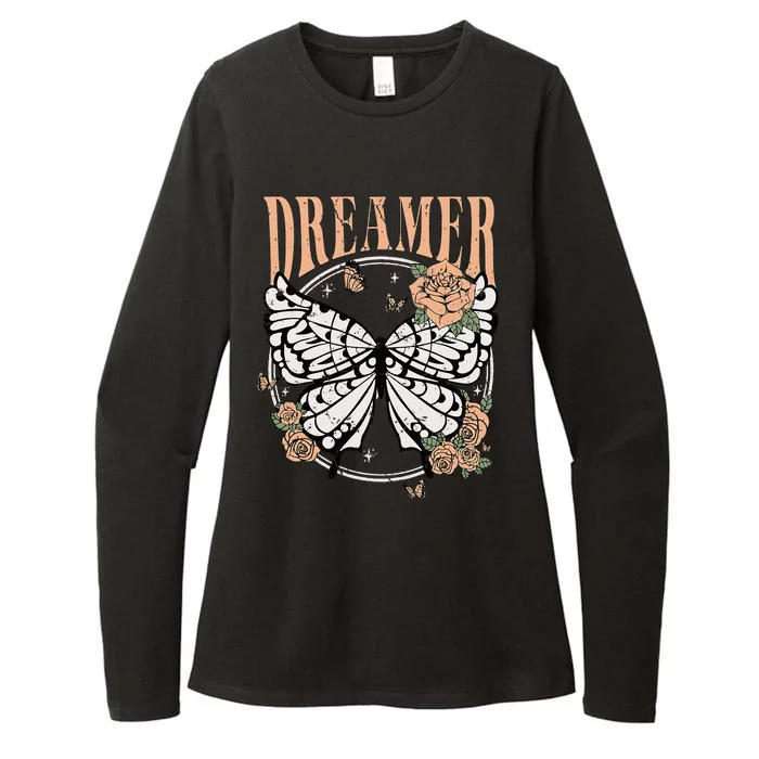 Vintage Retro Dreamer Butterfly 80's 90's Style Lover Gift Womens CVC Long Sleeve Shirt