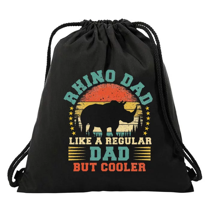 Vintage Rhino Dad Like A Regular Dad Rhino Father's Day Drawstring Bag