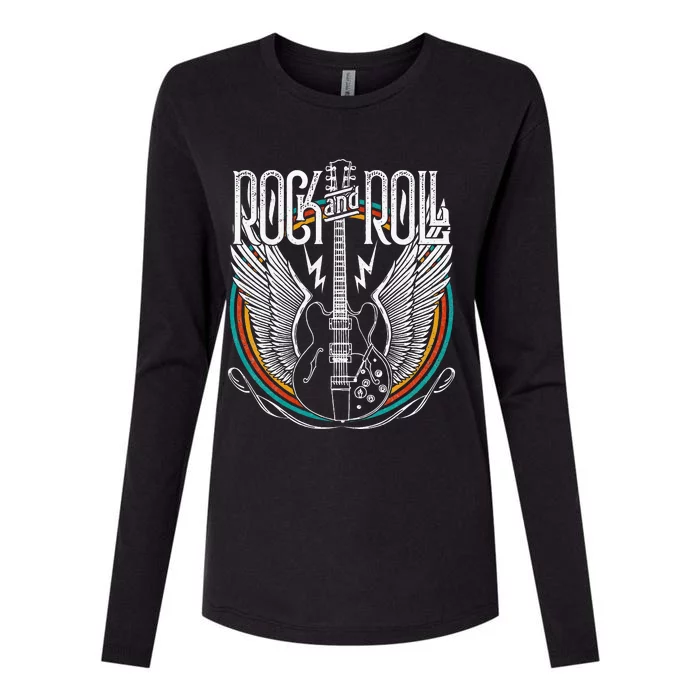 Vintage Retro Distressed 80s Rock & Roll Music Guitar Wings Womens Cotton Relaxed Long Sleeve T-Shirt