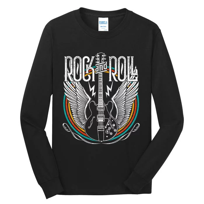 Vintage Retro Distressed 80s Rock & Roll Music Guitar Wings Tall Long Sleeve T-Shirt