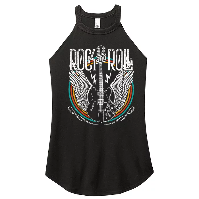 Vintage Retro Distressed 80s Rock & Roll Music Guitar Wings Women’s Perfect Tri Rocker Tank